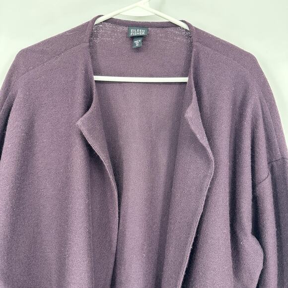 Eileen Fisher Sweater Womens Medium Purple Open Front Cardigan 100% Wool USA - Picture 2 of 10